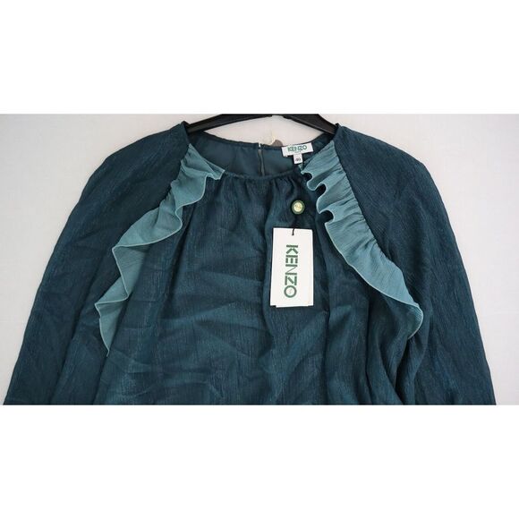 Kenzo 2TO172 5HA 73 Women's Sz 40 Deep Jade Sheer Layered Ruffle Blouse $325+ - Picture 9 of 13